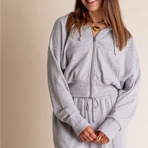 Double Zero Heather Grey Crop Hoodie